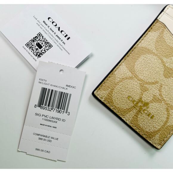 Coach Lanyard Signature Logo ID Holder NWT Coated Canvas with Leather Details - Picture 7 of 7